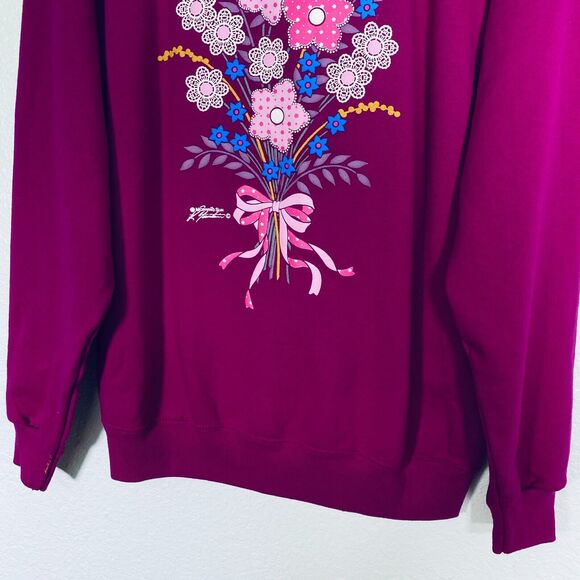 Cabin Creek Vintage Sweater Women Large Floral Puff Graphic Collared CottageCore - Picture 5 of 13